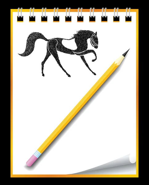 手在笔记本中的绘制的马 — 图库矢量图片