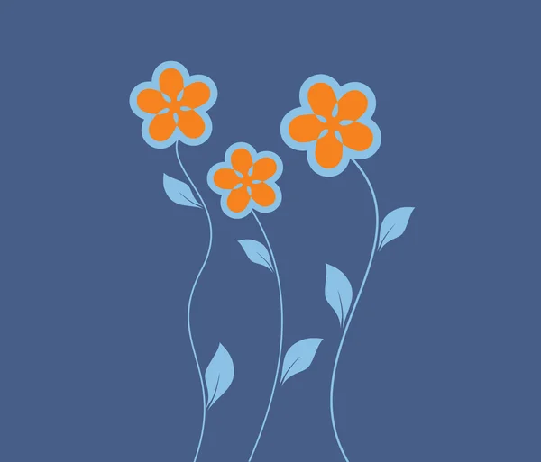 Tre fiori su uno sfondo blu scuro . — Vettoriale Stock