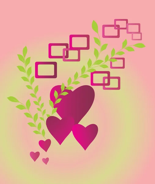 Hjärtan med gröna grenar — Stock vektor