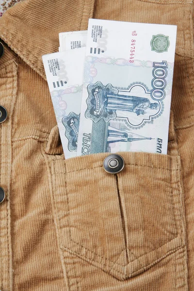 Pieniądze w kieszeni kurtki — Zdjęcie stockowe