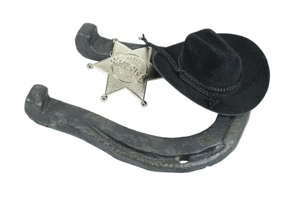 Odznak šerifa podkovy a kovbojský klobouk — Stock fotografie