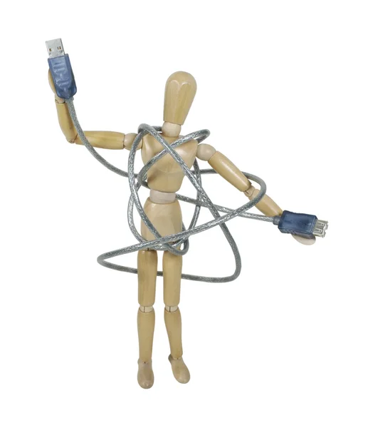 Model încurcat într-un cablu USB — Fotografie, imagine de stoc