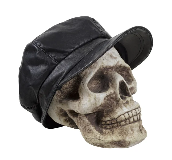 Skull in Leather Driving Cap — Stock Photo, Image