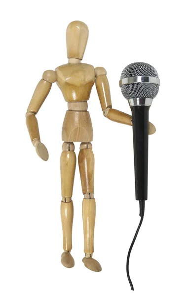 Modelo Usando um microfone de áudio — Fotografia de Stock