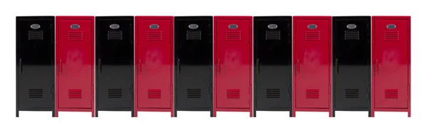 Длинный ряд красный и черный шкафчик — стоковое фото