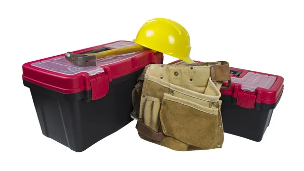 工具箱工具皮带和安全帽 — 图库照片
