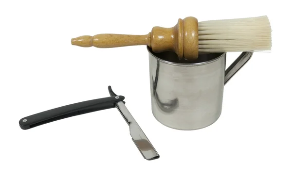 Straight Razor with Mug and Brush — Stock Photo, Image