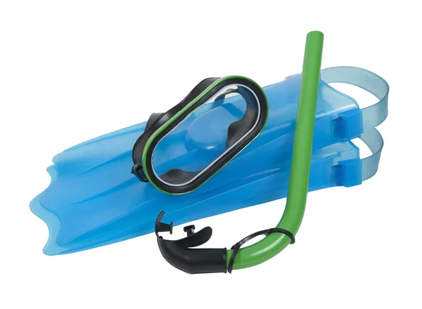 Óculos de natação com snorkel e aletas — Fotografia de Stock