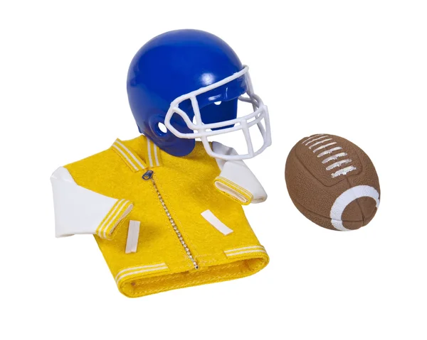 Letterman σακάκι κράνος ποδόσφαιρο και ποδόσφαιρο — Φωτογραφία Αρχείου