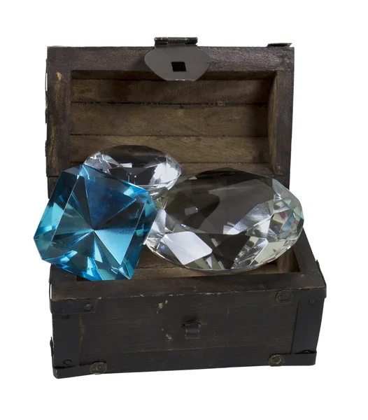 Gems in a Wooden Trunk — Stock Photo, Image
