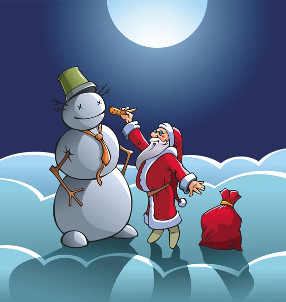 Noel Baba ve kardan adam — Stok Vektör