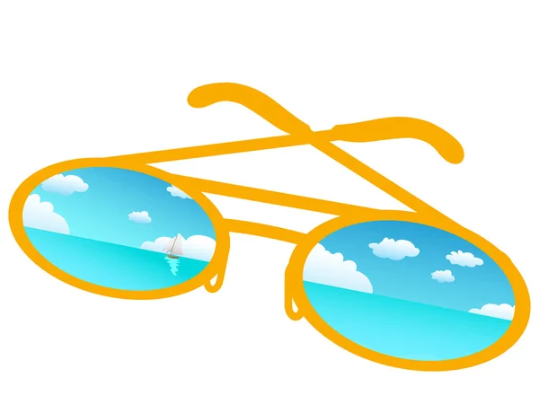 Blue sky reflecting in sunglasses — Stock Vector