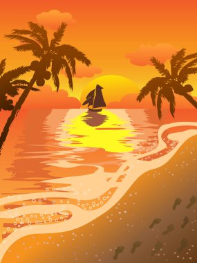 Beautiful sunset beach clipart