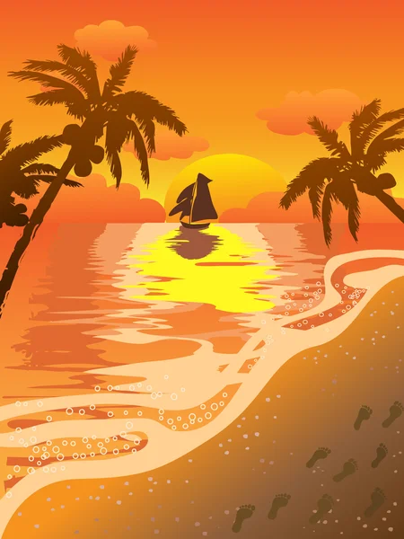 Hermosa playa puesta de sol — Vector de stock