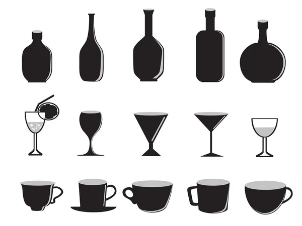 Silueta de botellas y tazas de vidrio — Archivo Imágenes Vectoriales