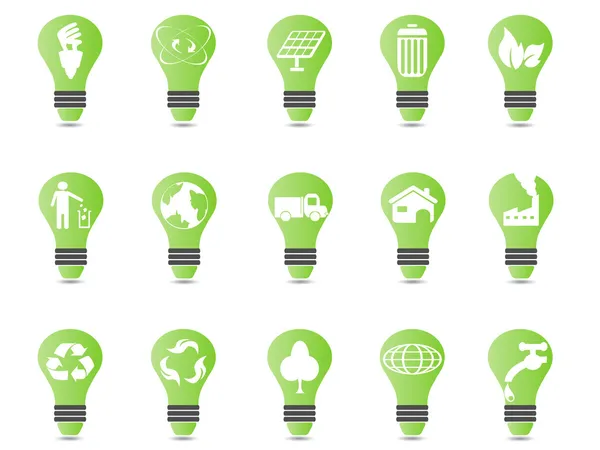 Set icona lampadina verde — Vettoriale Stock