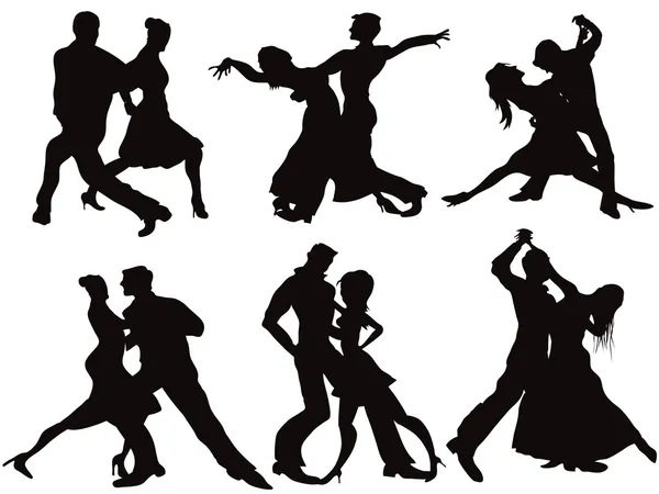 Silhouettes of the ballroom dancers — Stock Vector