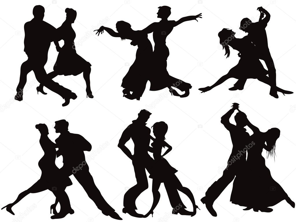 Silhouettes of the ballroom dancers