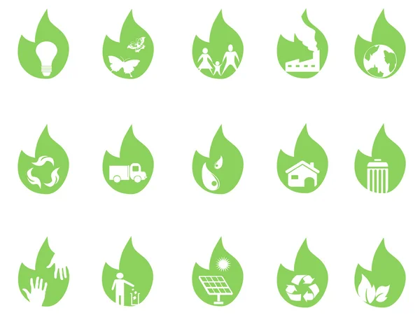 Eco pictogrammen op groen blad — Stockvector