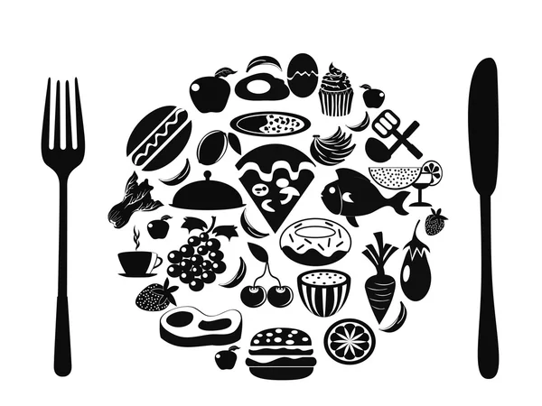 Mat symbol med mat ikoner — Stock vektor