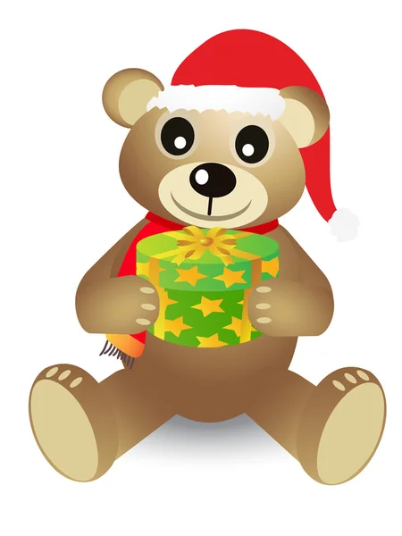 Ours de Noël tenant boîte cadeau — Image vectorielle