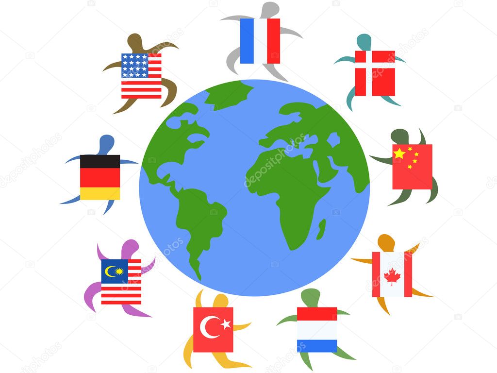 International with flag around the world