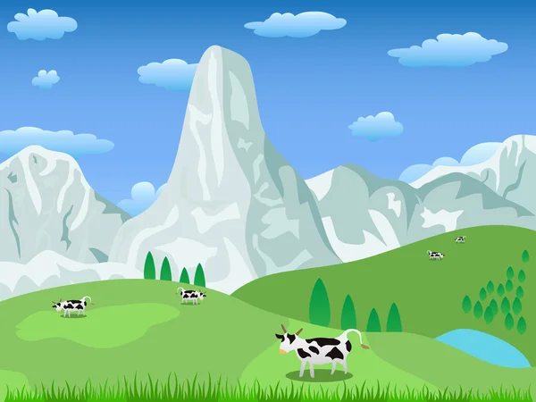 Horská krajina a pastviny — Stockový vektor