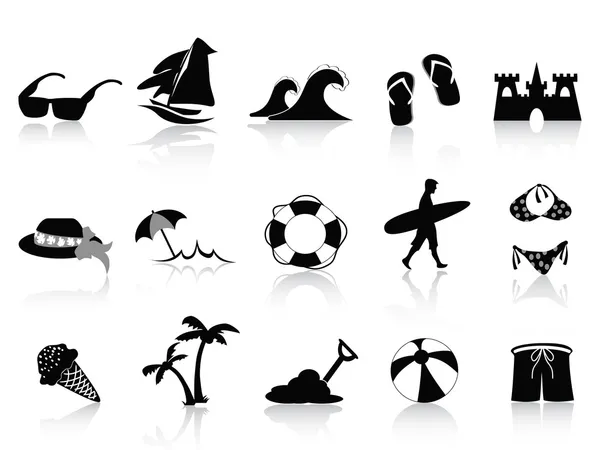 Ensemble icône plage noire — Image vectorielle