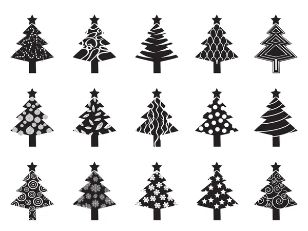 Set di icone albero di Natale nero — Vettoriale Stock