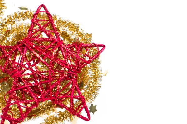 Altın gelin teli ile kırmızı Noel yıldızı — Stok fotoğraf