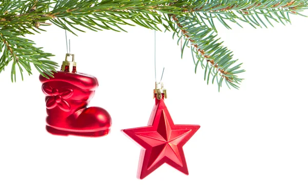 Rode Kerstdecoratie op de boom — Stockfoto