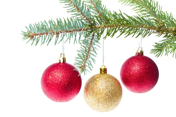 Ağaca tutunan kırmızı Noel top — Stok fotoğraf