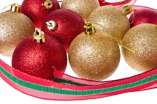 Christmas balls with big ribbon around — Stock Photo, Image