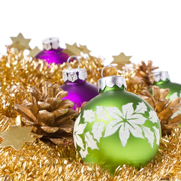 Bolas de Natal com ouropel — Fotografia de Stock