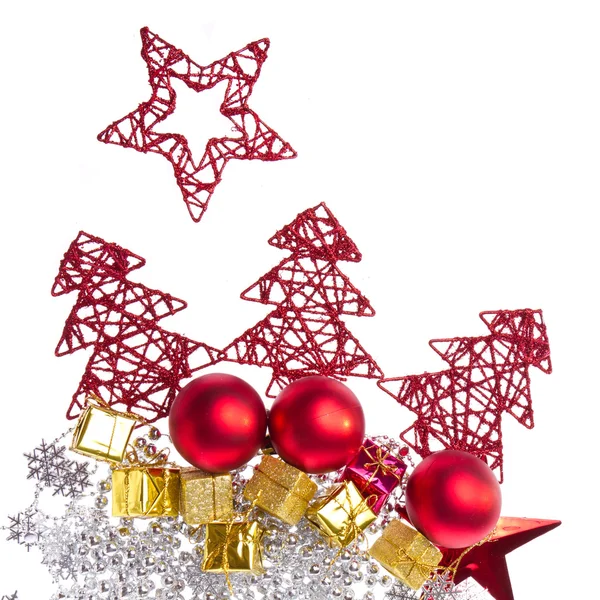 Christmas decoration with trees and balls — Stock Photo, Image