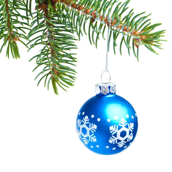 Ball hanging from spruce christmas tree — Stock Photo, Image