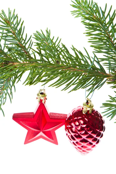 Decorazione natalizia rossa sull'albero — Foto Stock