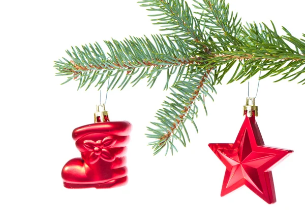 Červená Vánoční dekorace na stromě — Stock fotografie
