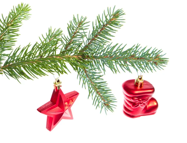 Decoração de Natal vermelho na árvore — Fotografia de Stock