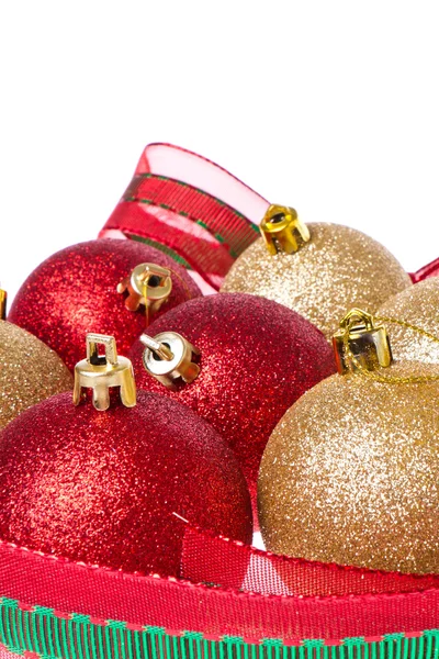 Christmas balls with big ribbon around — Stock Photo, Image