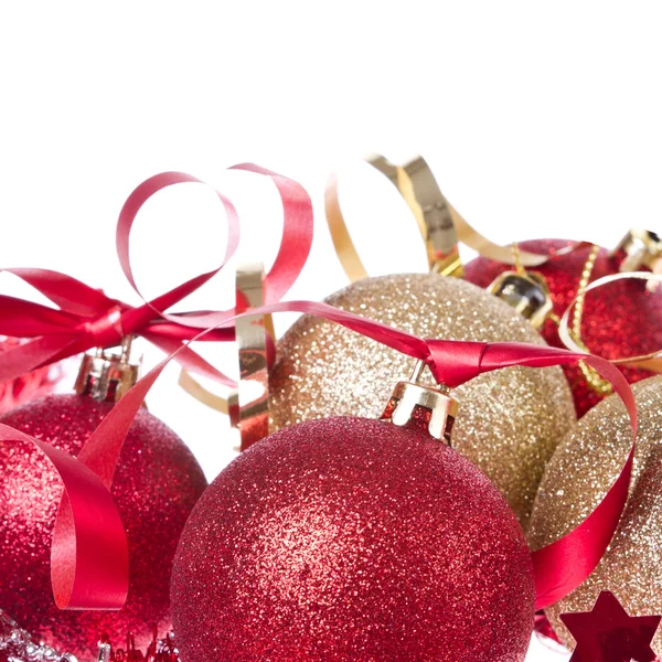 Christmas balls with ribbon and tinsel Royalty Free Stock Photos