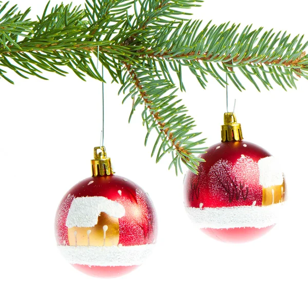 Red christmas ball on branch Royalty Free Stock Photos