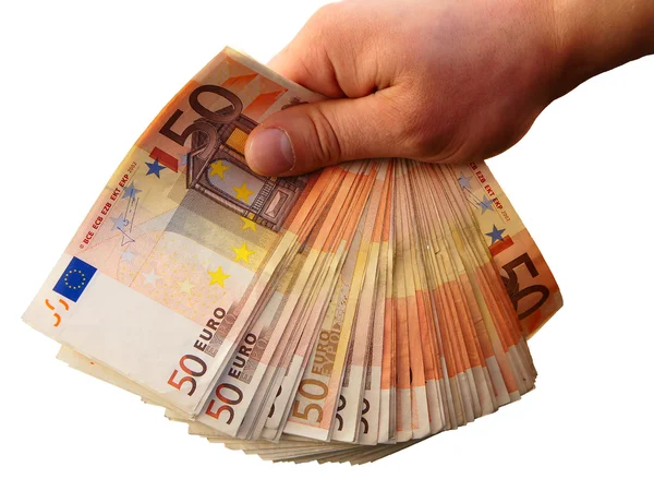 ユーロ紙幣のお金を与える手 — ストック写真