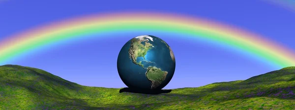 Earth under rainbow — Stock Photo, Image