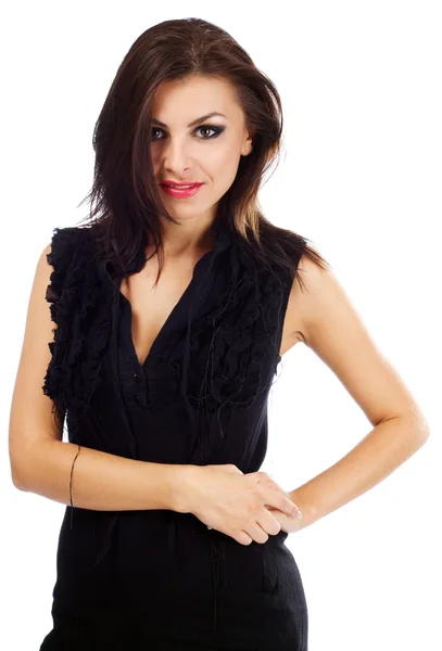 Sexy jonge vrouw in zwarte jurk — Stockfoto