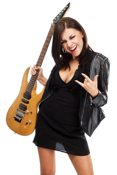 Sexy dame met een gitaar — Stockfoto