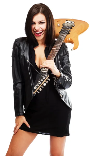 Сексуальная леди с гитарой — стоковое фото