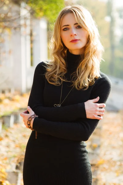Joven hermosa dama en un parque de otoño —  Fotos de Stock