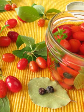 Cornelian cherries in vinegar marinade clipart