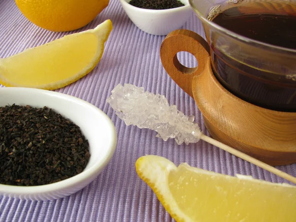Fekete tea citrommal — Stock Fotó